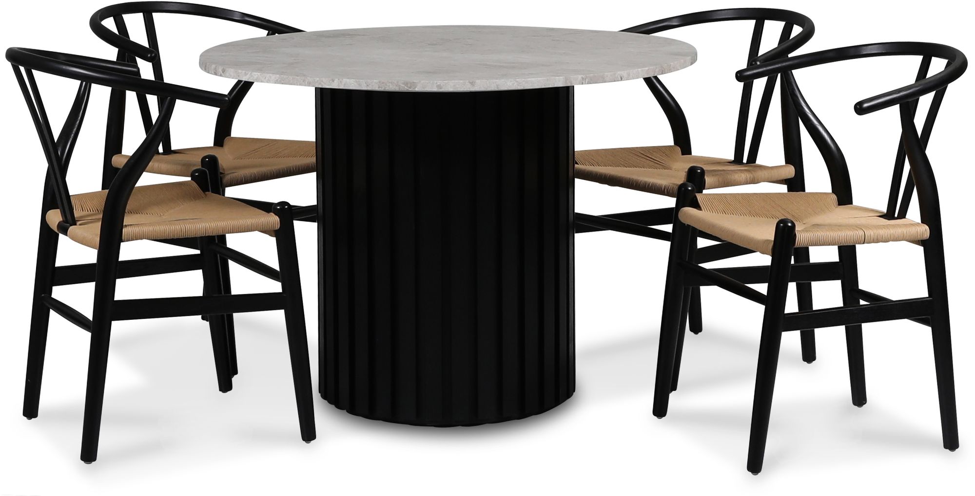 Sumo matgrupp �105 cm inkl. 4 st Brandon svarta matstolar - Svartbets / Silver marmor