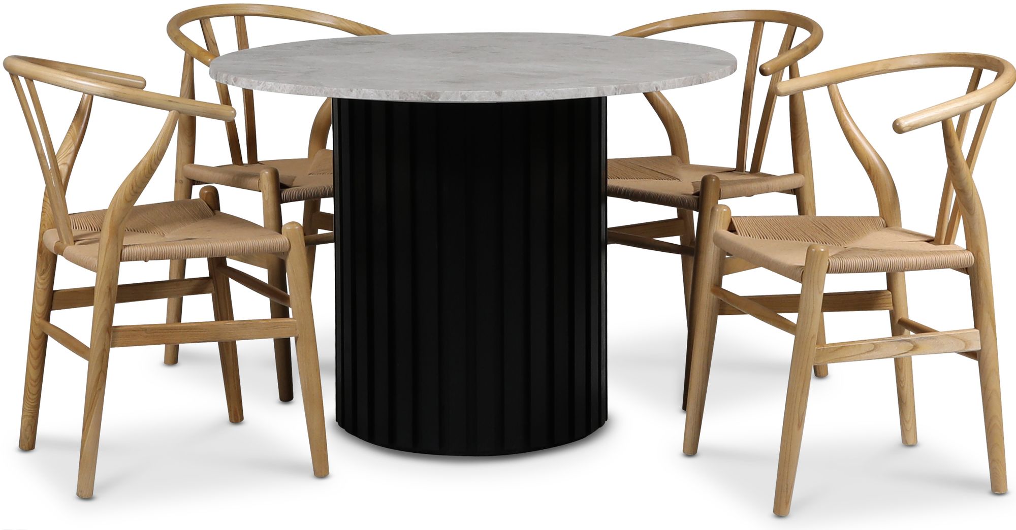 Sumo matgrupp Ø105 cm inkl. 4 st Brandon matstol - Svartbets / Silver marmor Sumo matgrupp Ø105 cm inkl. 4 st Brandon matstol - Svartbets / Silver marmor