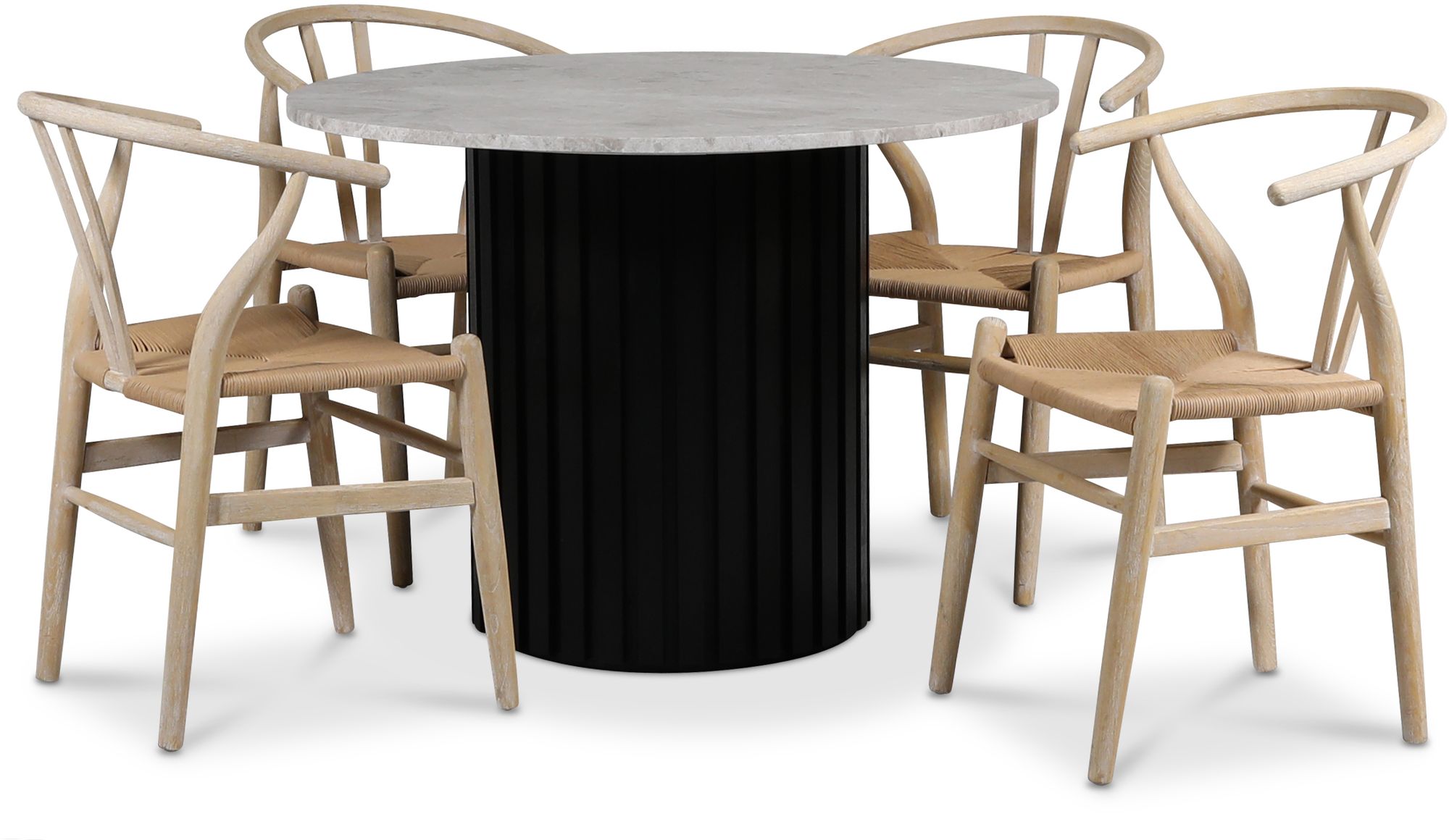 Sumo matgrupp �105 cm inkl. 4 st Brandon matstolar whitewash - Svartbets / Silver marmor + 4.00 x Stolsdyna