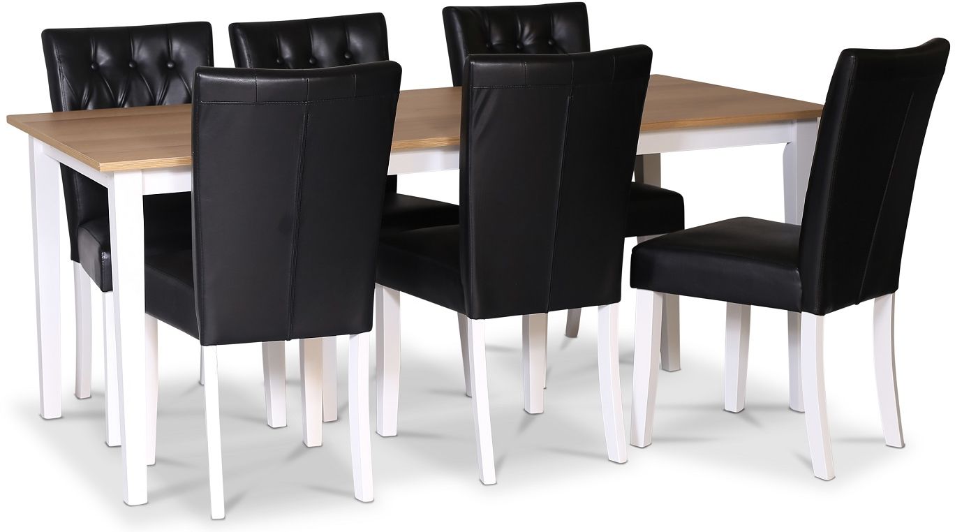 F�r� matgrupp 180 cm inkl. 6 st Crocket svarta stolar -�Ek/vit + 6.00 x Stolsdyna