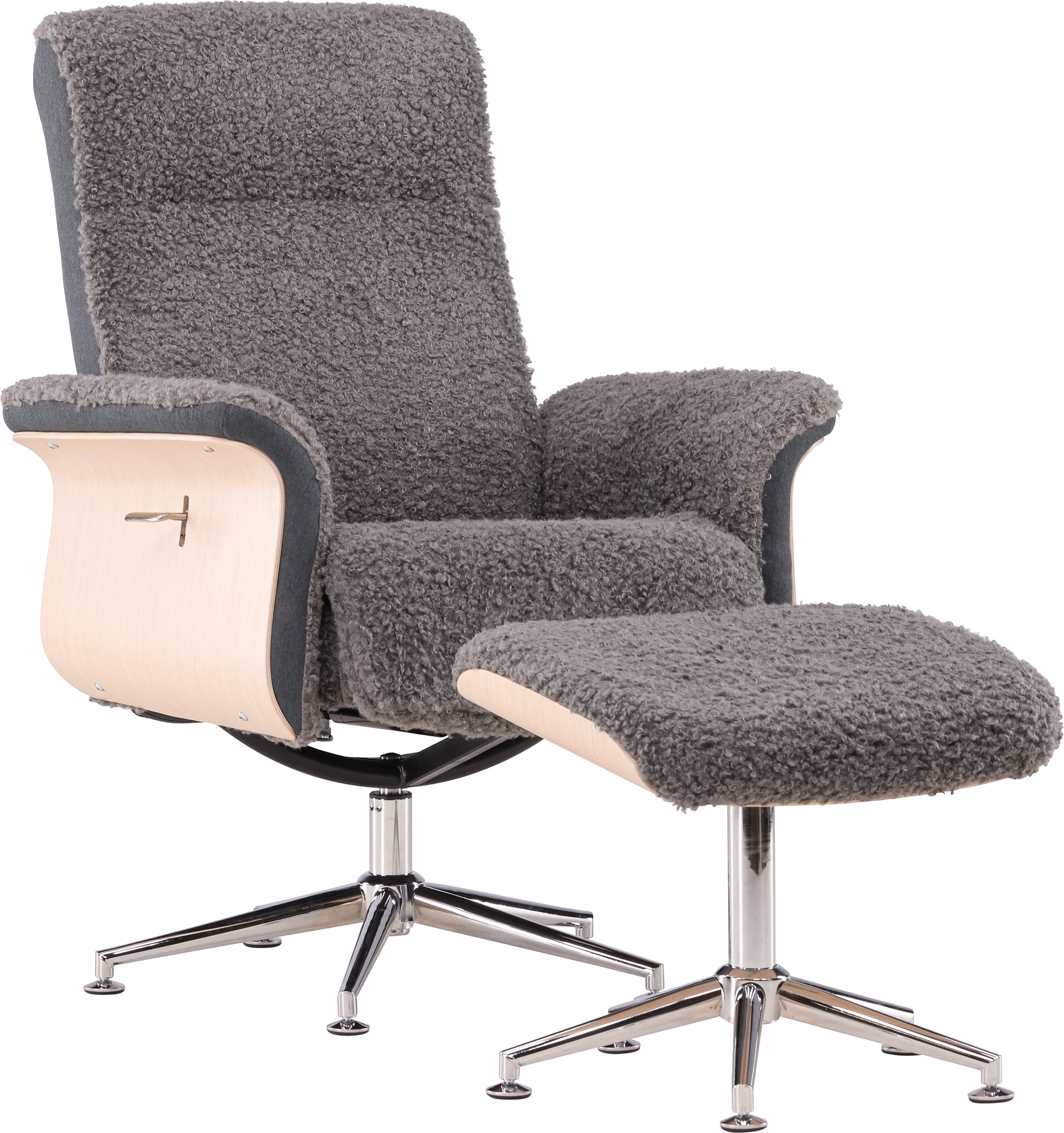 Relaxfauteuil met voetenbank - Grijs schapenvachtimitatie/whitewash eiken