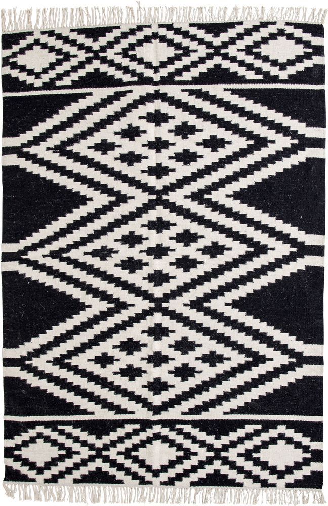 Rachel wollen vloerkleed - Zwart/witte wol