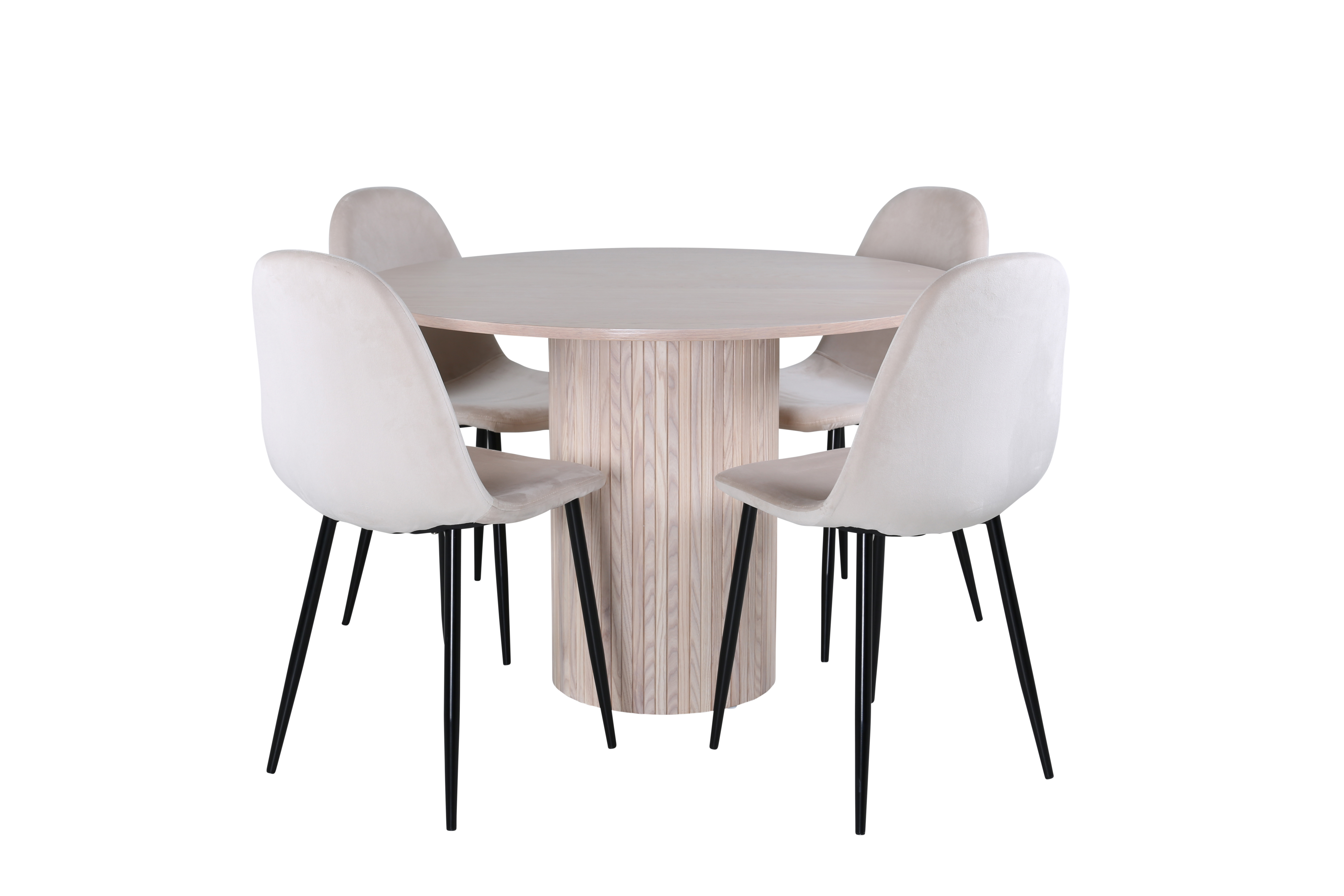 Bianca Matgrupp runt vitputsat matbord med 4 st Polar beige stolar