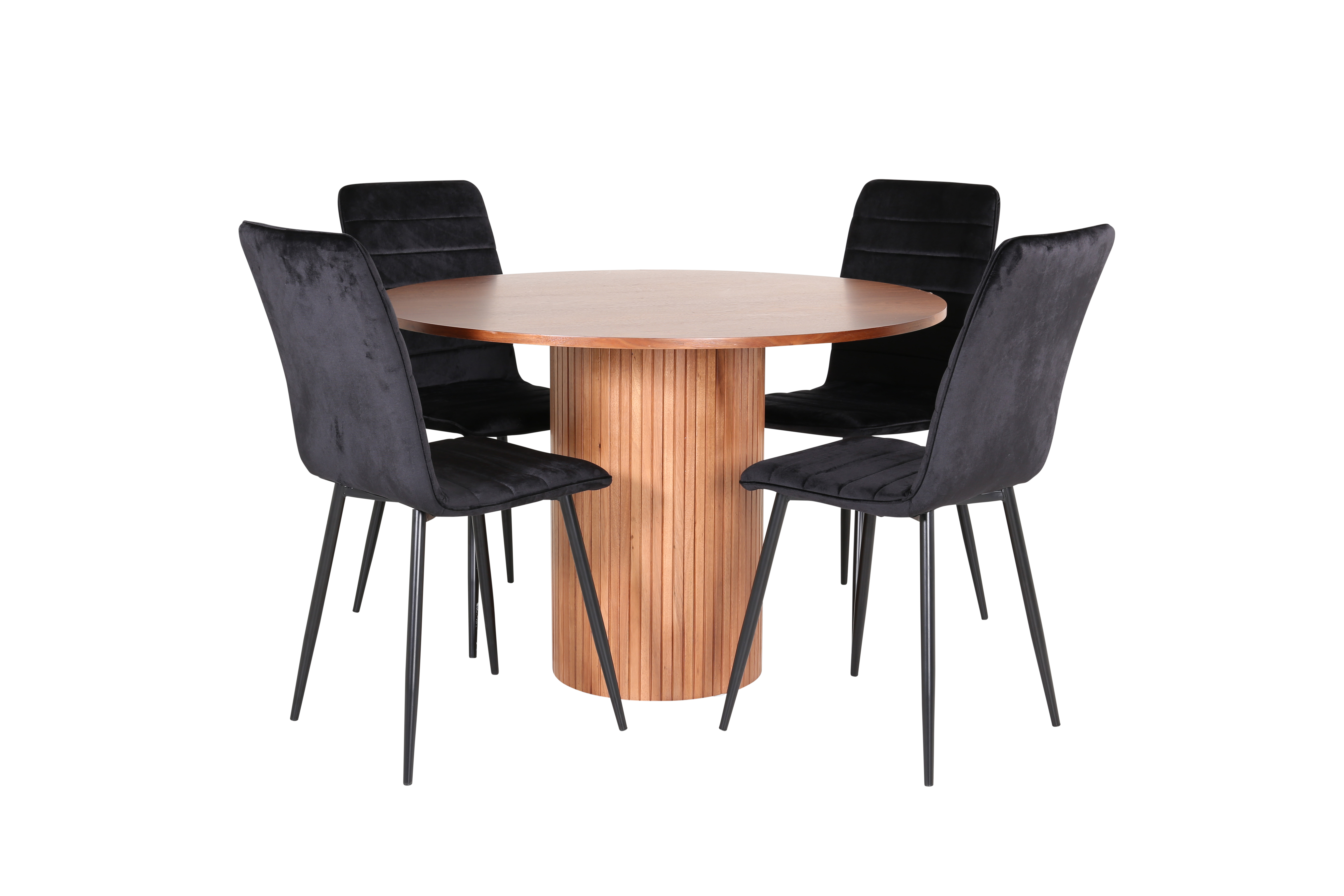 Bianca Matgrupp runt valn�t matbord med 4 st Windu Lyx svart stolar