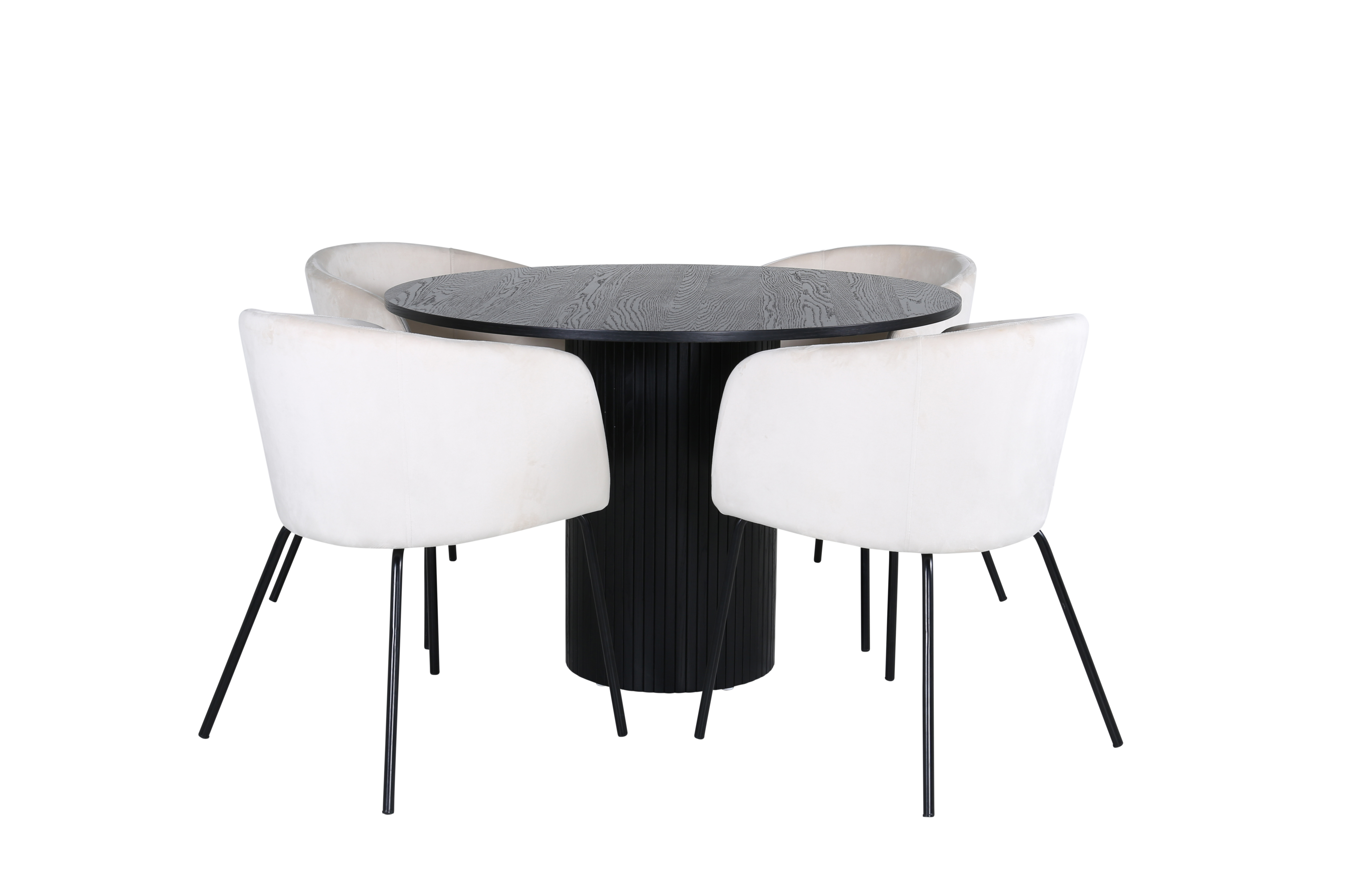 Bianca Matgrupp runt svart matbord med 4 st Berit beige stolar