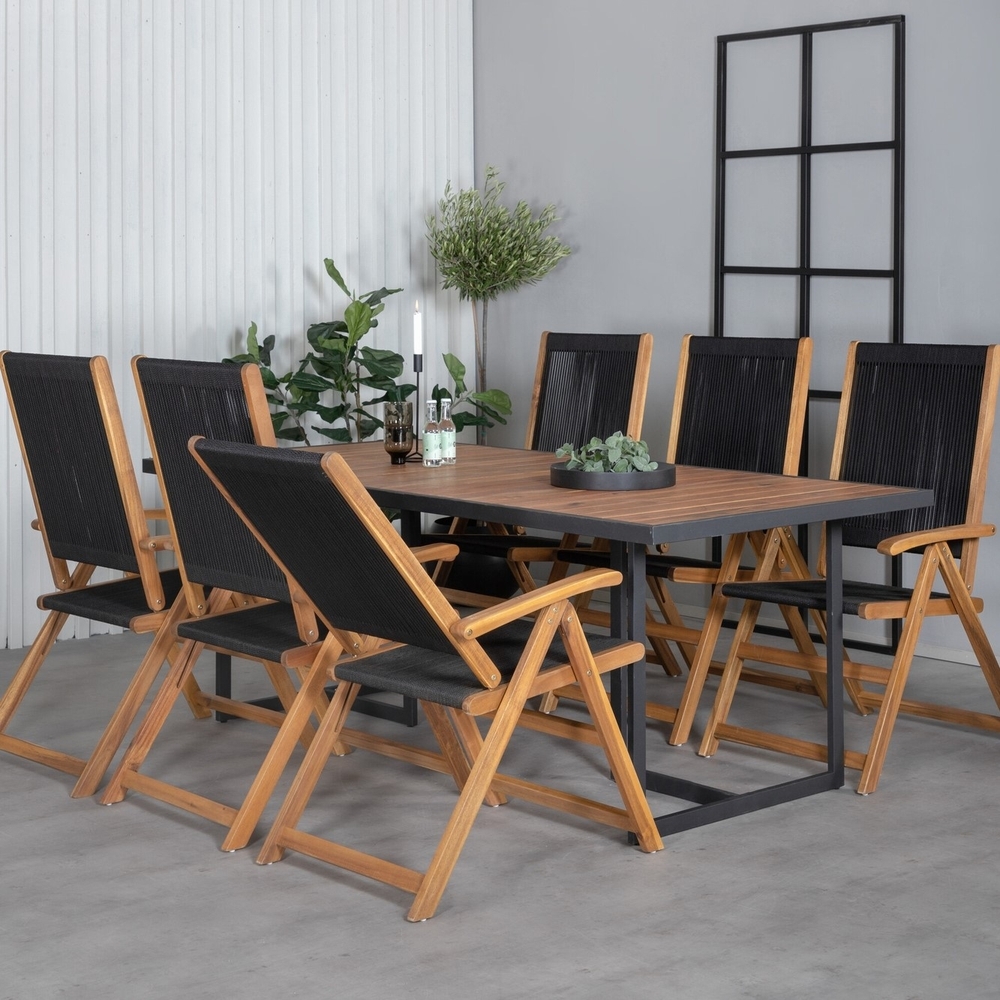 Khung utematgrupp med 6 st Little John stolar - Svart/Natur Khung utematgrupp med 6 st Little John stolar - Svart/Natur