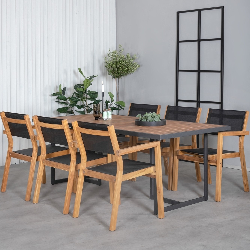 Khung utematgrupp med 6 st Venice stolar - Svart/Natur Khung utematgrupp med 6 st Venice stolar - Svart/Natur
