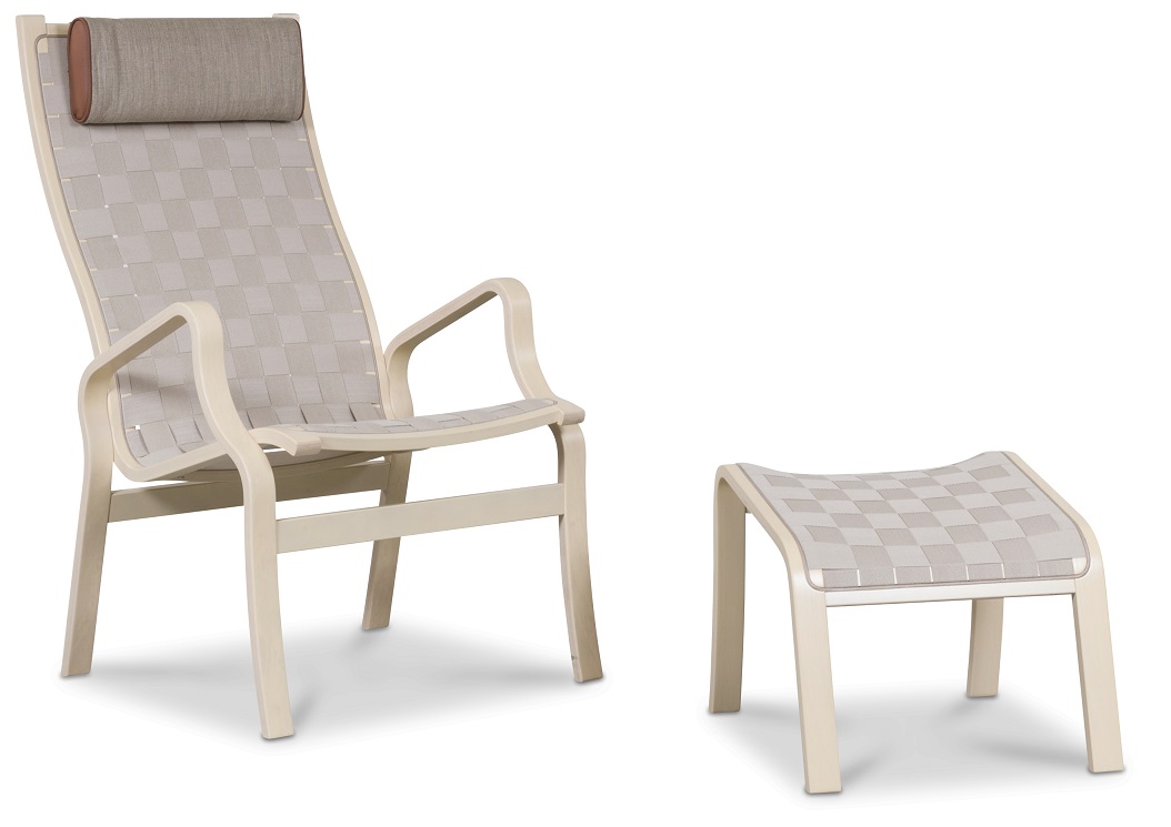 Svea fåtölj med fotpall - Sadelgjord / Whitewash Svea fåtölj med fotpall - Sadelgjord / Whitewash