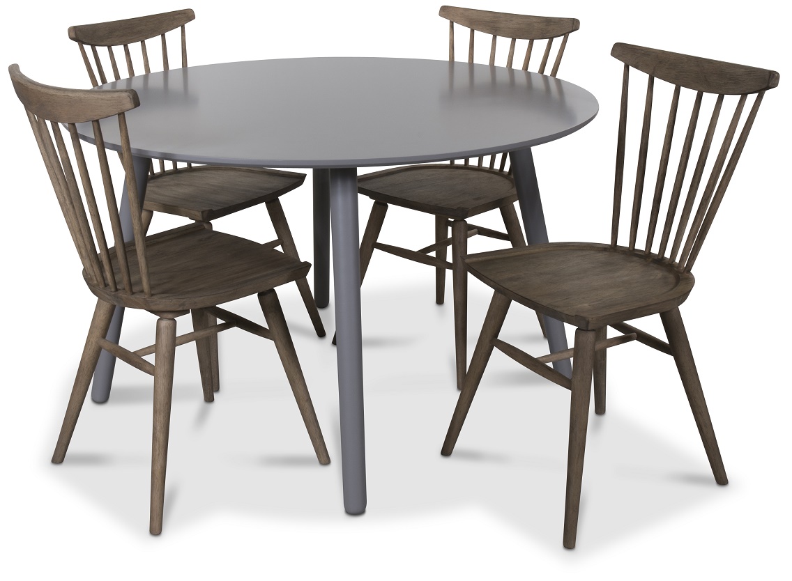 Rosvik matgrupp runt grått matbord med 4 st Thor pinnstolar- Grått / Vintage Rosvik matgrupp runt grått matbord med 4 st Thor pinnstolar- Grått / Vintage