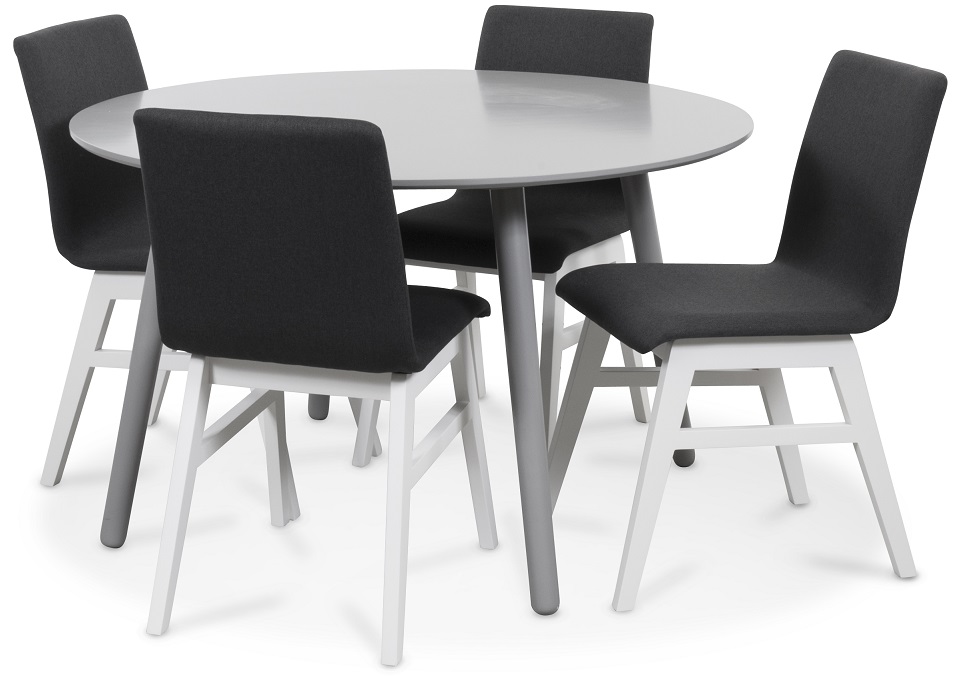 Rosvik matgrupp gr�tt runt bord med 4 st Molly stolar gr�tt tyg - Gr�