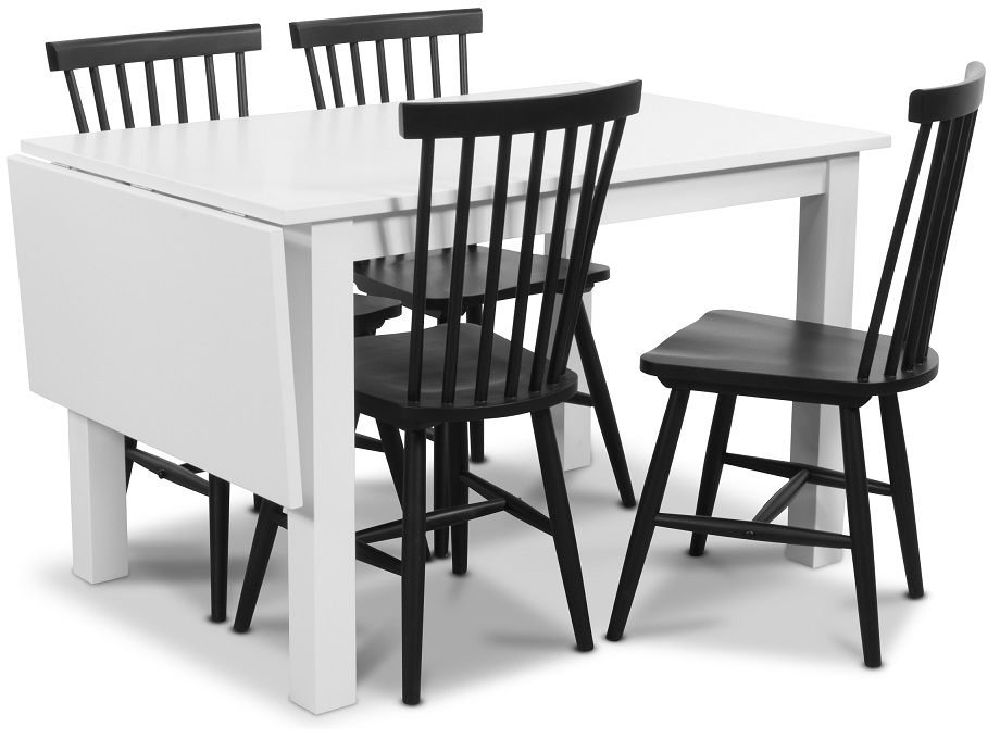 Sander matgrupp, Bord med klaff och 4 st svarta Karl pinnstolar