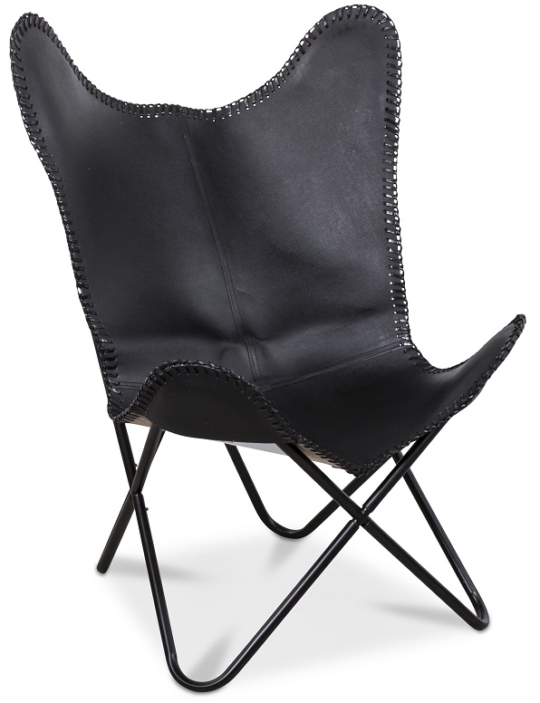 Bat fauteuil Baltimore - Zwart Echt leer