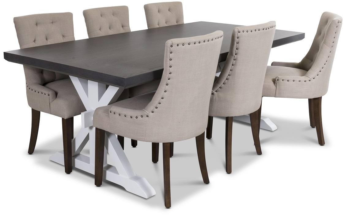 Ventos matgrupp inklusive 6 st Tuva stolar i beige tyg Ventos matgrupp inklusive 6 st Tuva stolar i beige tyg