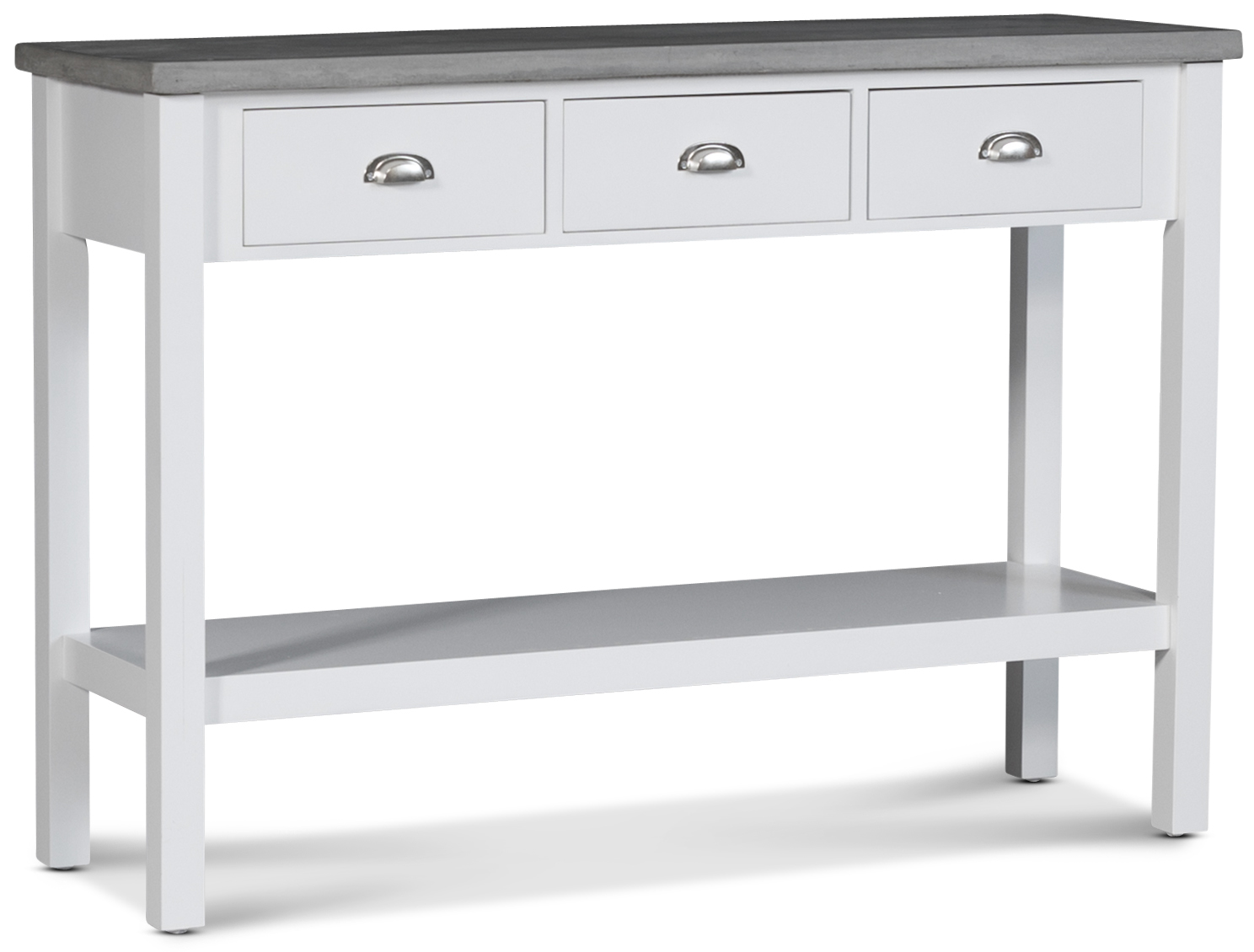 Hugo bijzettafel met 3 lades - Wit / Cement + Meubelpoten