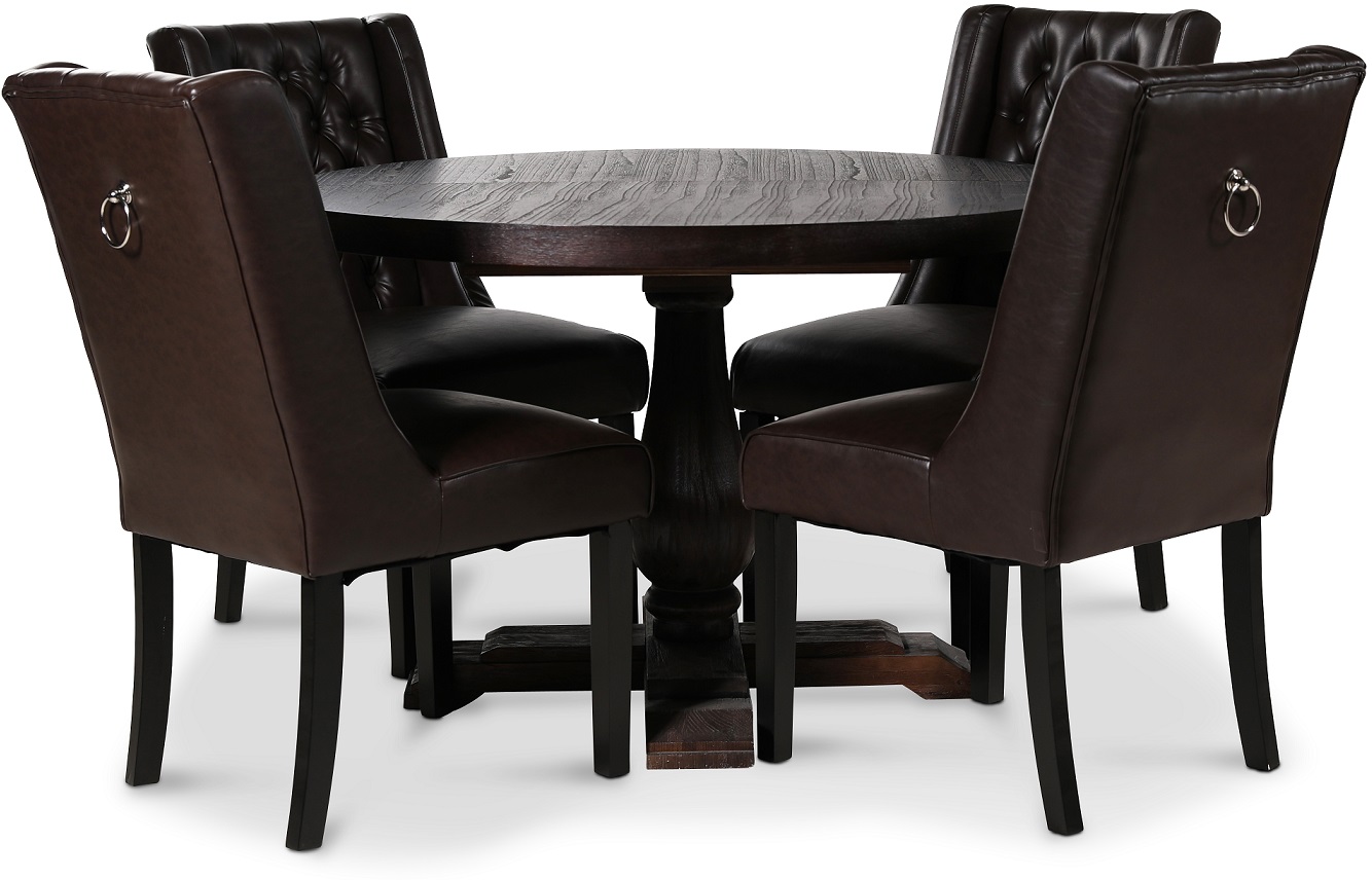 Lamier matgrupp Bord med 4 st Windsor stolar i brunt PU med rygghandtag Lamier matgrupp Bord med 4 st Windsor stolar i brunt PU med rygghandtag