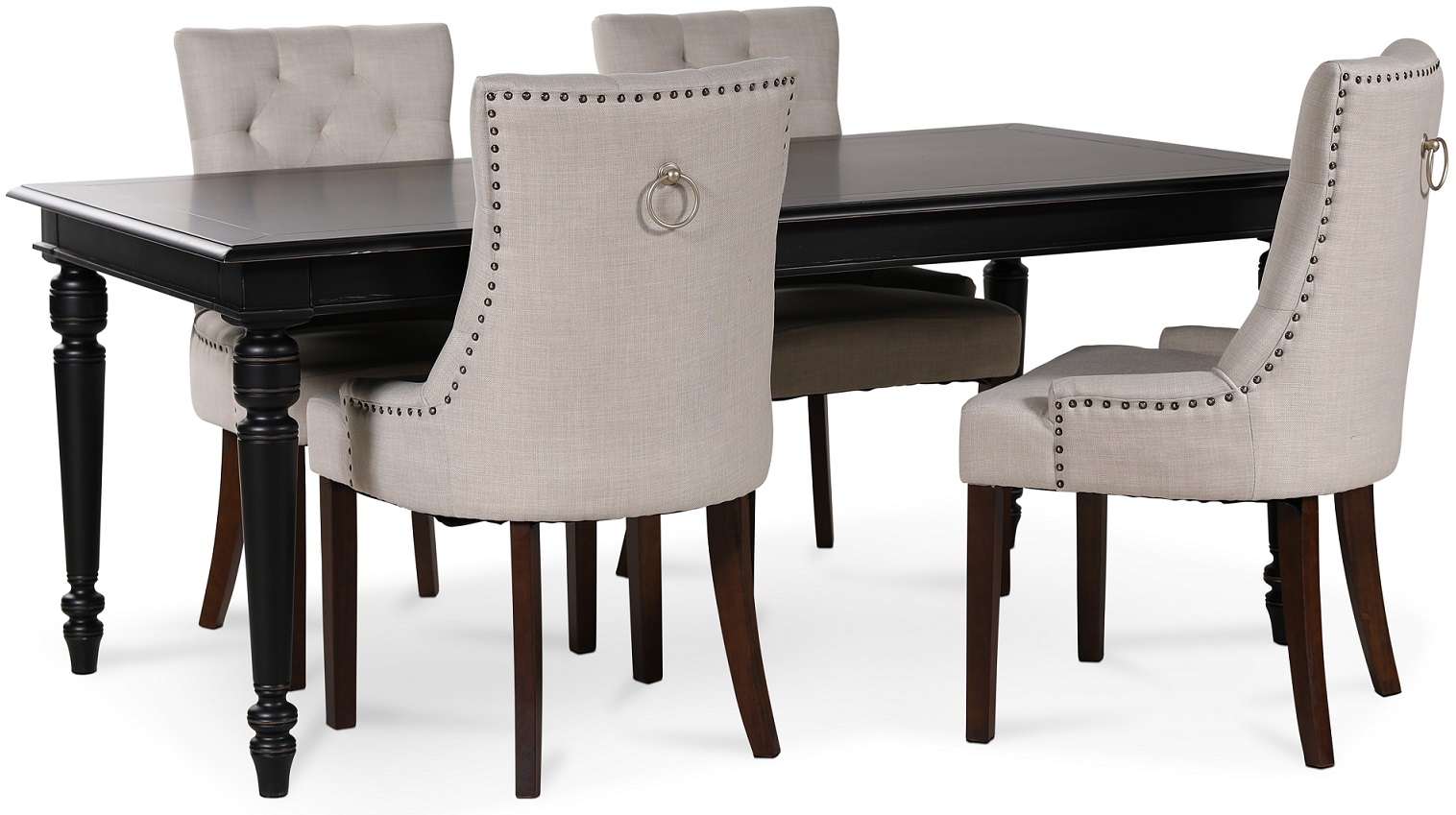 Paris matgrupp svart bord med 4 st Tuva New Port stolar i beige tyg Paris matgrupp svart bord med 4 st Tuva New Port stolar i beige tyg