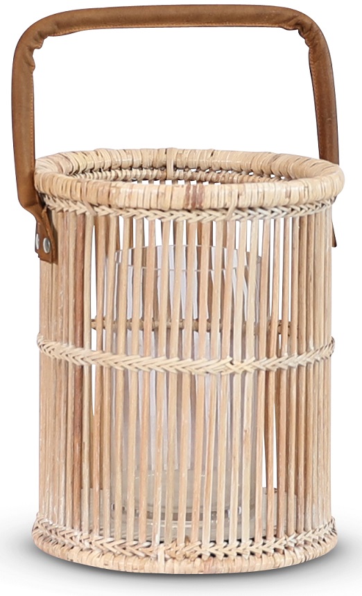 Spring lanterna ljuslykta - Skinnhandtag / Vitkalkad