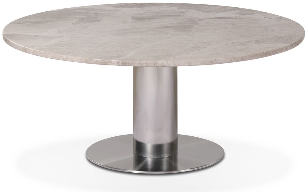 Volgende ronde marmeren salontafel met geborsteld stalen onderstel