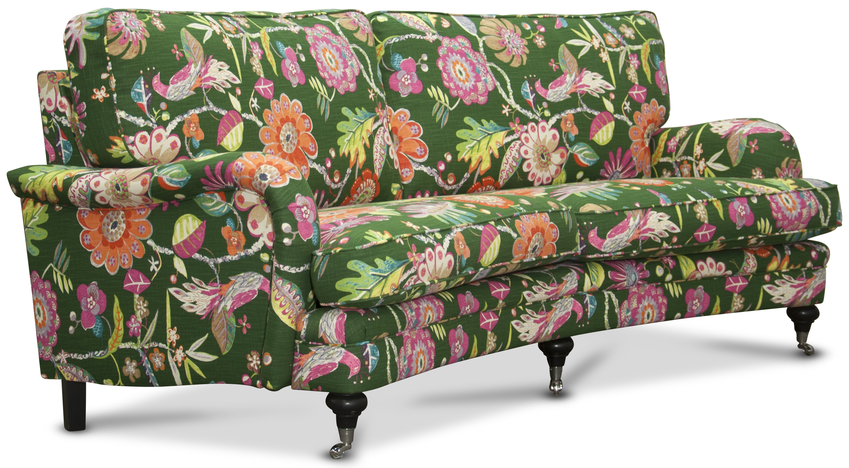 Savoy 3-sits svängd soffa med blommigt tyg - Havanna Grön Savoy 3-sits svängd soffa med blommigt tyg - Havanna Grön