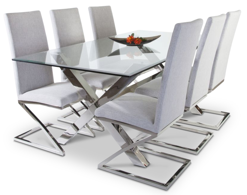 Maine eettafel in chroom en glas - 200x95 cm