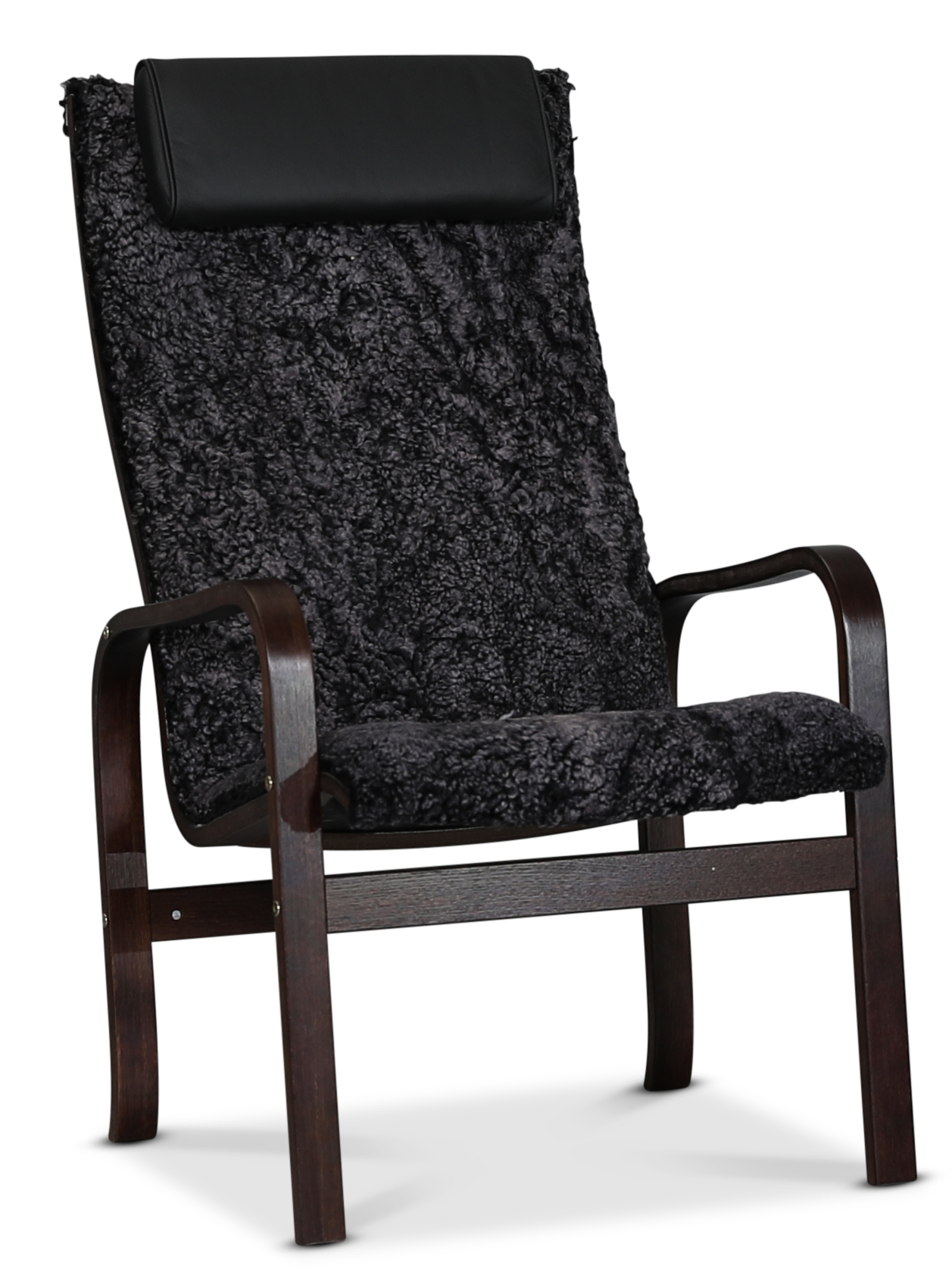 Fushion fauteuil in schapenvacht Scandinavisch donkergrijs - Donker walnoot