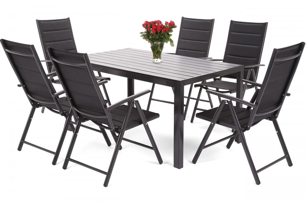 Utematgrupp Ibiza bord med 6 st positionsstolar - Svart Utematgrupp Ibiza bord med 6 st positionsstolar - Svart