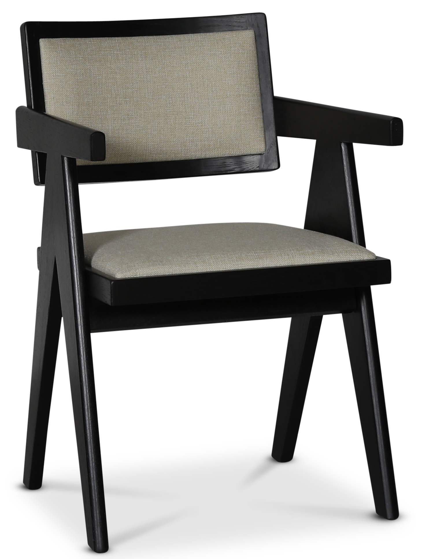 Sara fauteuil in zwartgebeitst eikenhout en linnen bekleding