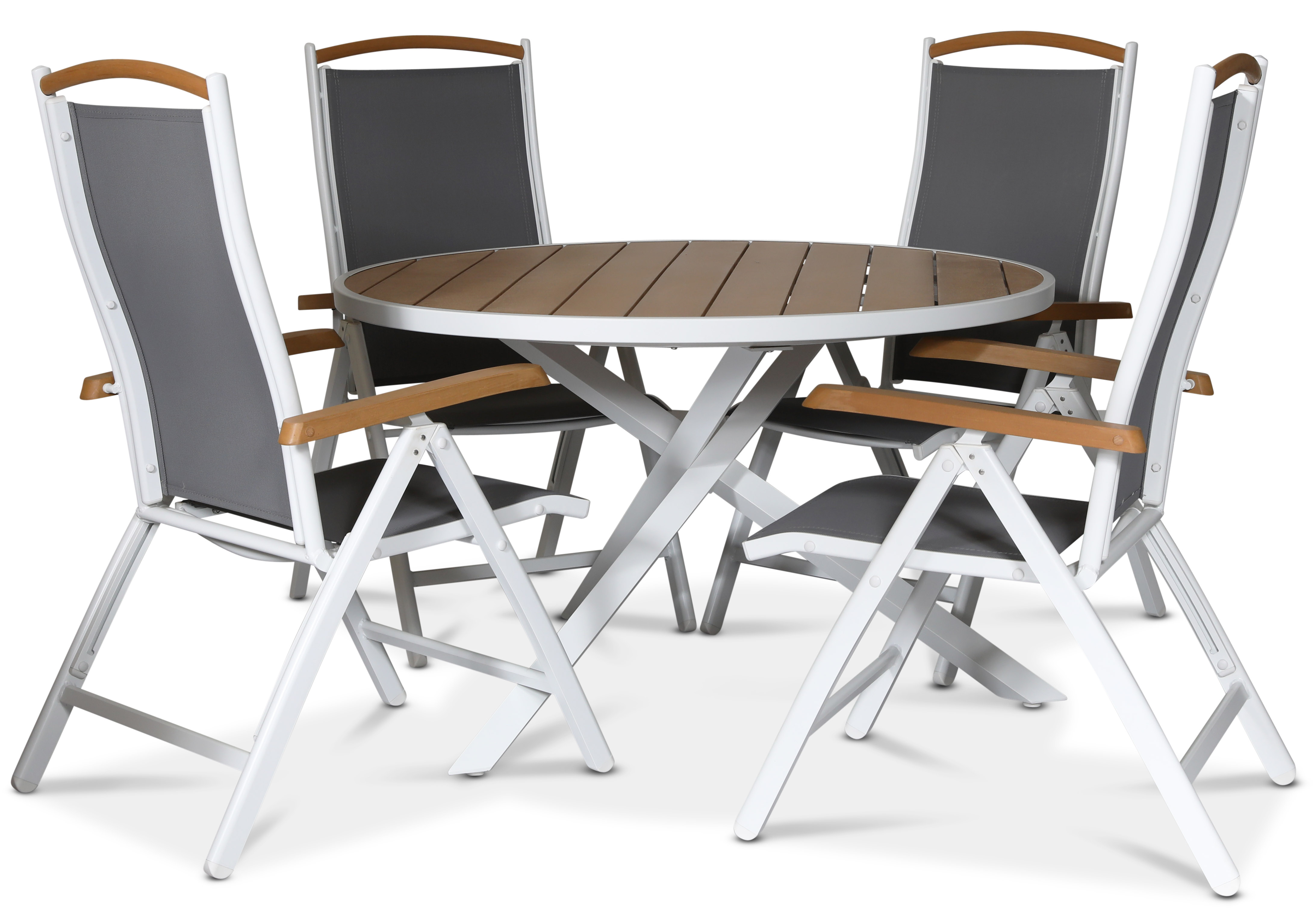 Matgrupp Ekenäs, runt matbord med 4 positionsstolar - Vit / Aintwood Matgrupp Ekenäs, runt matbord med 4 positionsstolar - Vit / Aintwood