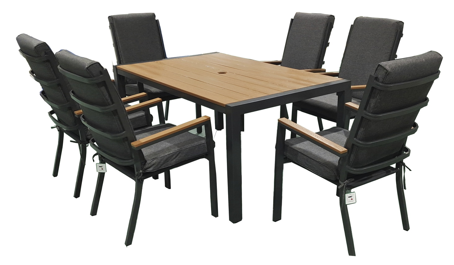 Ransby buiteneetgroep met 6 frame stoelen en eettafel 160 cm - Grijs/bruin