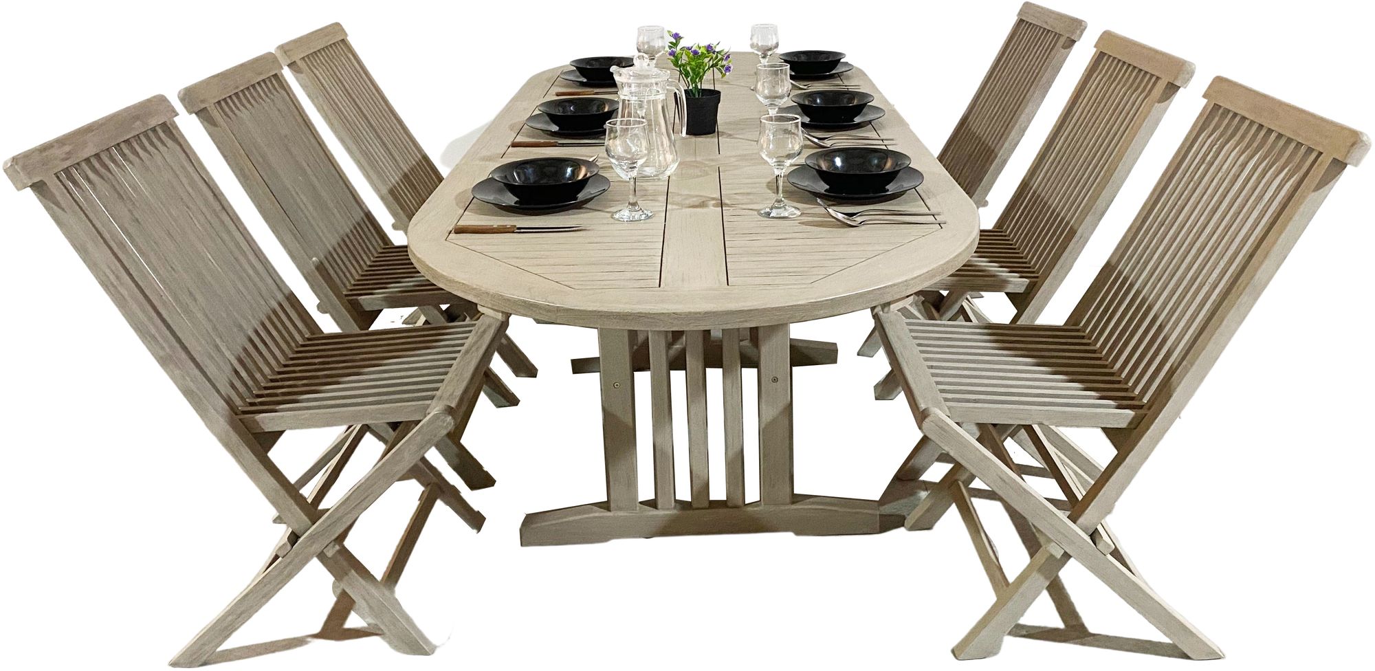 Salt� ovalt matbord i teak 150-210 cm butterfly - Gr� teak