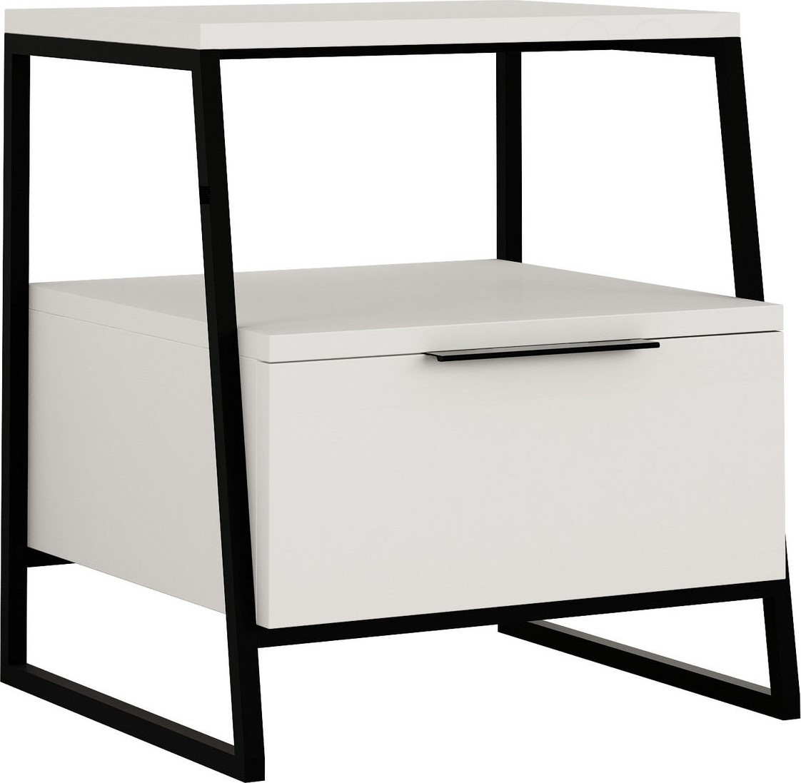 Pal nachtkastje met lade - Wit/zwart