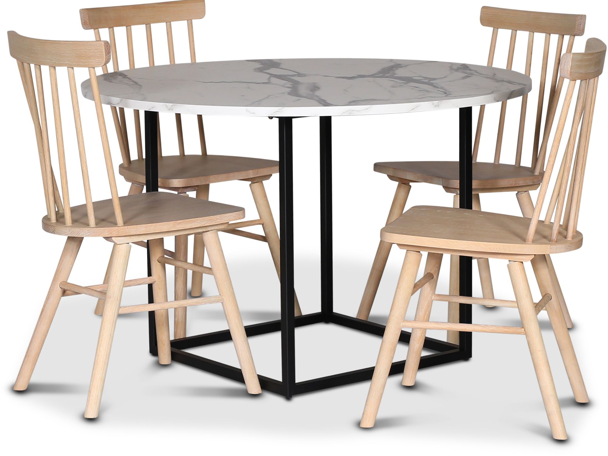 Sintorp matgrupp, runt matbord Ø115 cm inkl 4 st vitoljade Orust pinnstolar - Vit marmor (Laminat) Sintorp matgrupp, runt matbord Ø115 cm inkl 4 st vitoljade Orust pinnstolar - Vit marmor (Laminat)