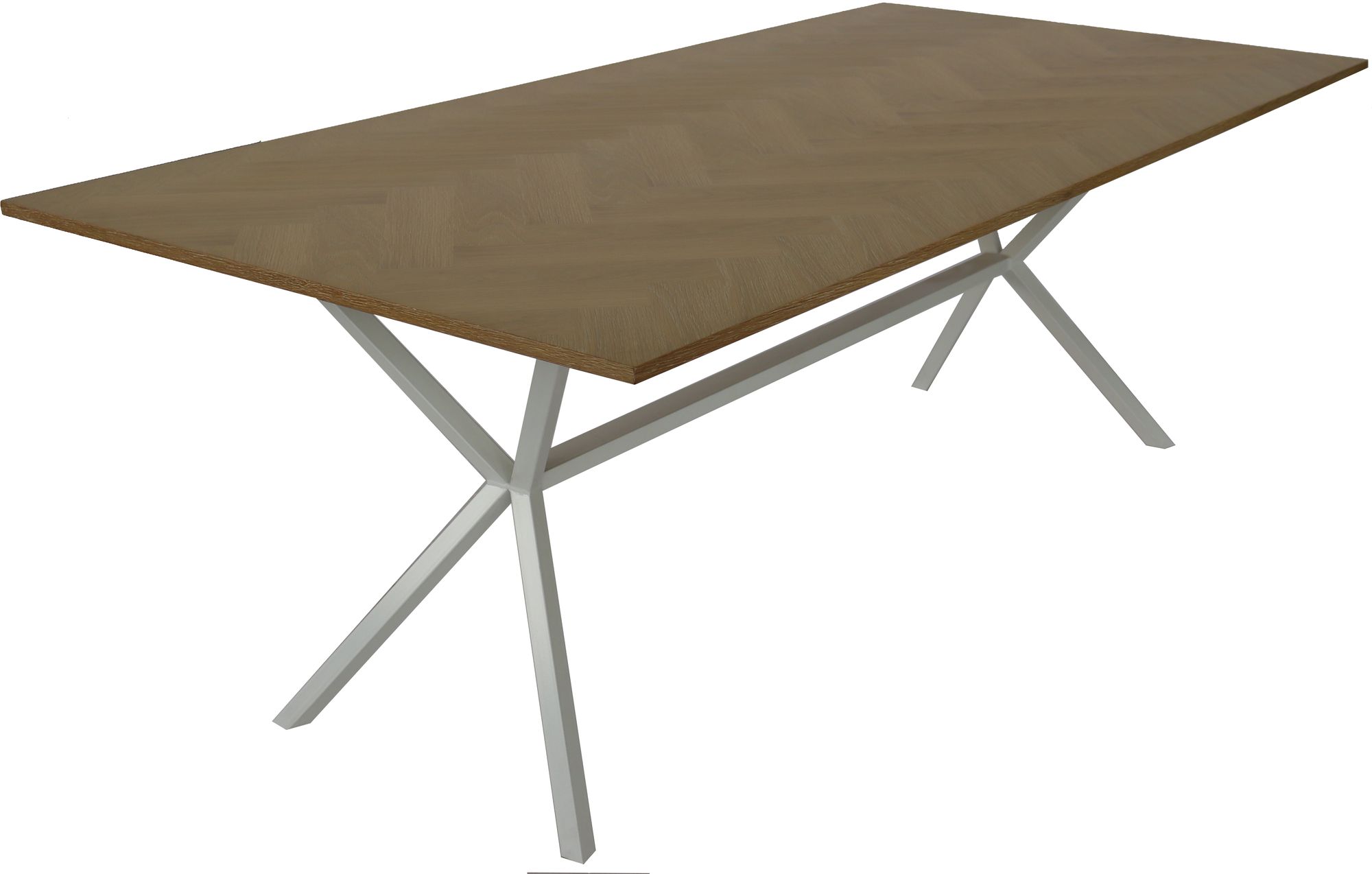 Matbord 200x100 cm vit med toppskiva i fiskbens m�nstrad fan�r