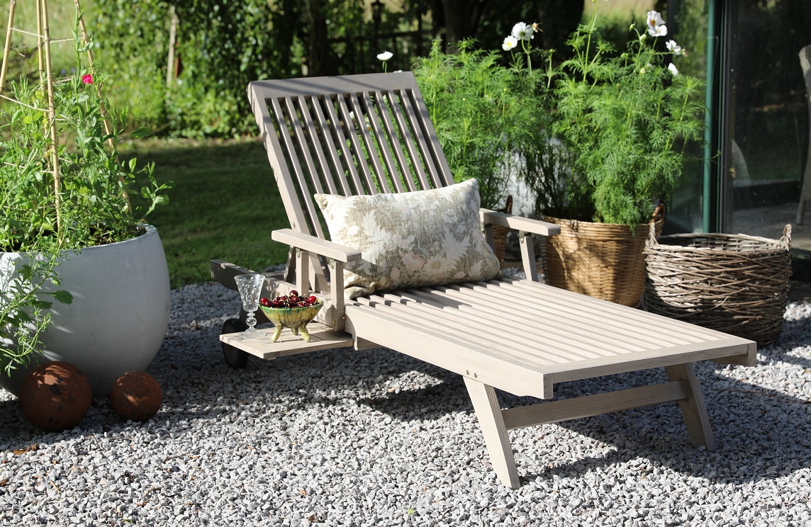 Salt� solstol f�llbar rygg - Gr� teak + Tr�olja f�r m�bler