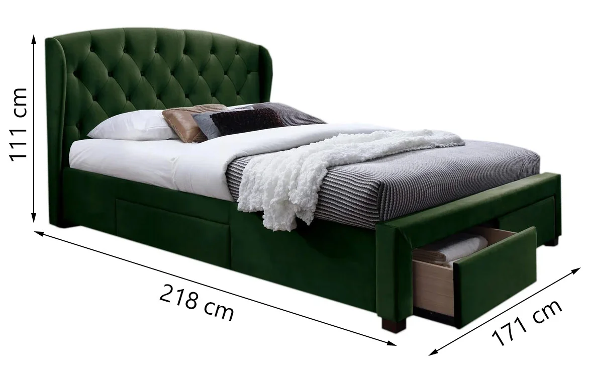 Cadre de lit Binta 160x200 cm vert avec rangement