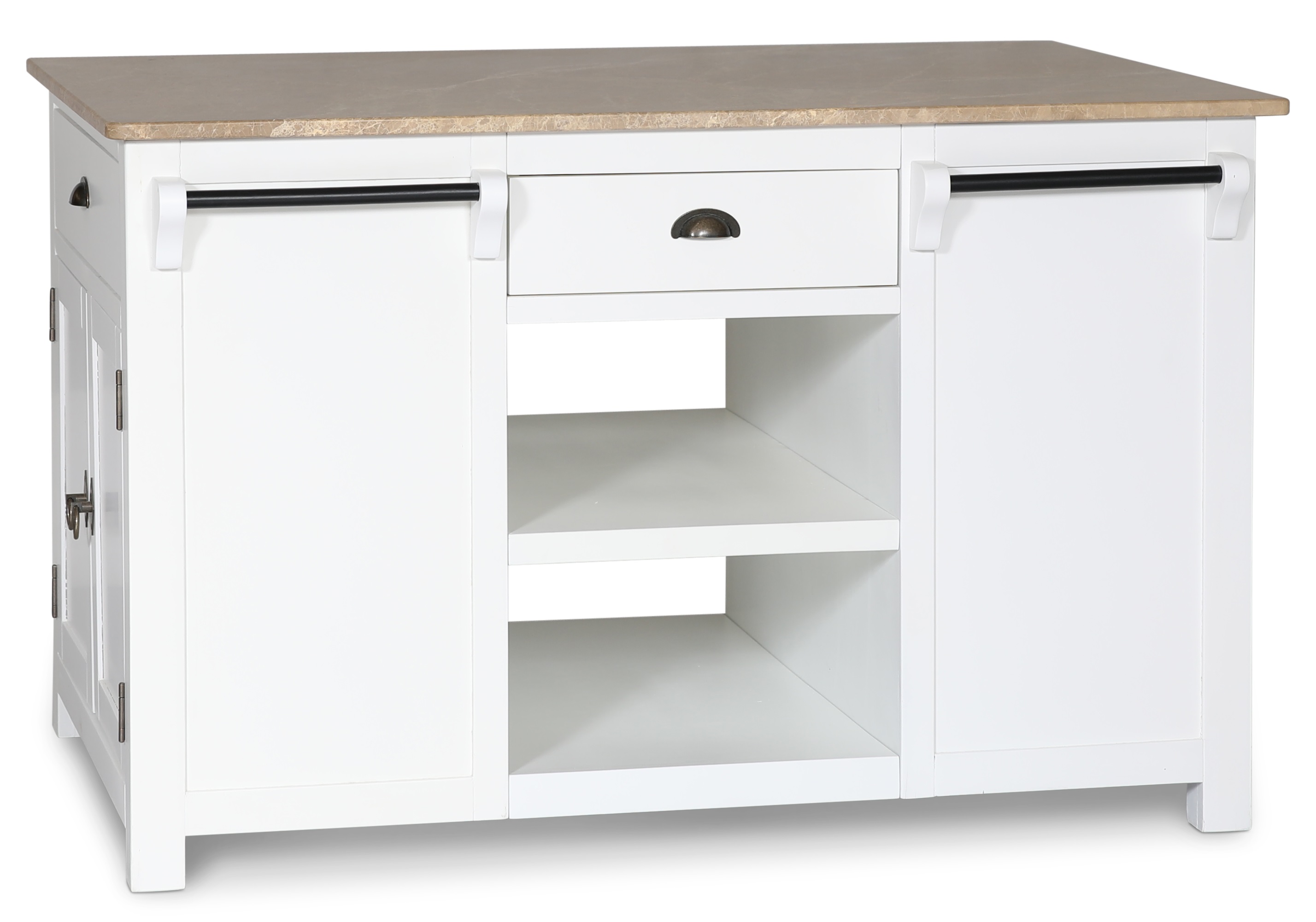 Heritage Keukeneiland met marmeren blad - Wit frame / Lichtbruin Emprador marmer