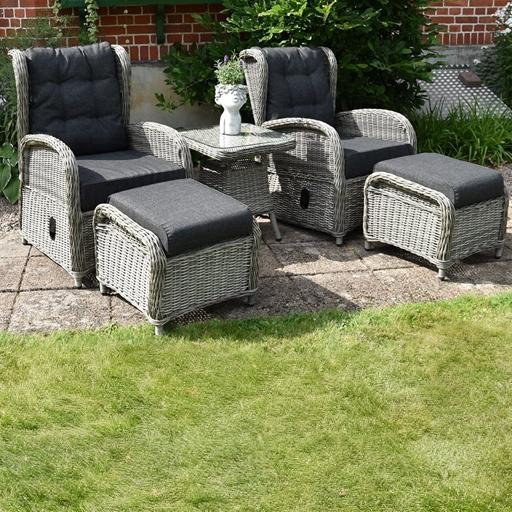 Orleans utemöbelset ställbara fåtöljer med fotpallar - Grå Konstrotting Orleans utemöbelset ställbara fåtöljer med fotpallar - Grå Konstrotting