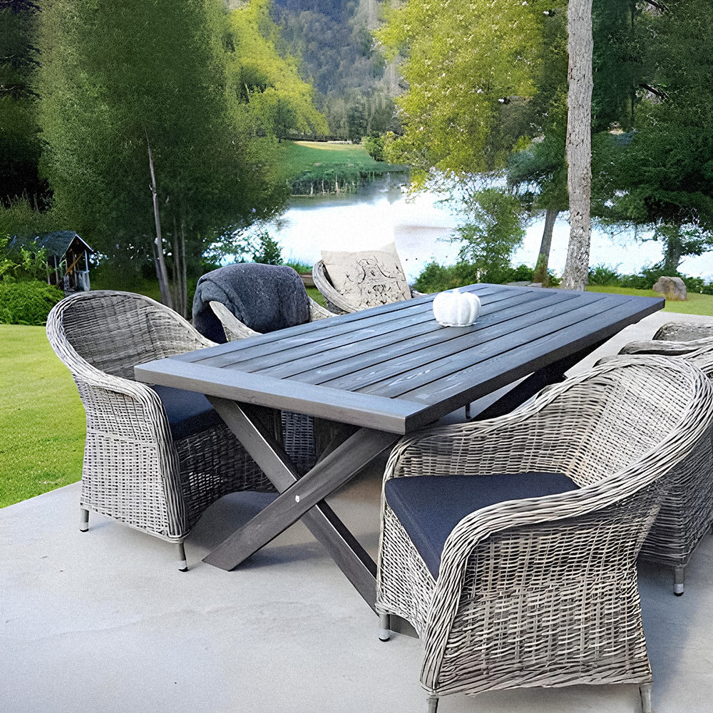 Eetgroep Mercury: Oxford tafel inclusief 6 Mercury fauteuils in kunststof rotan