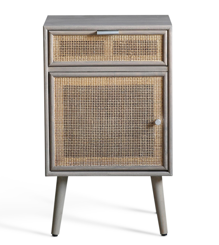 Stockholm grijs nachtkastje met rotan