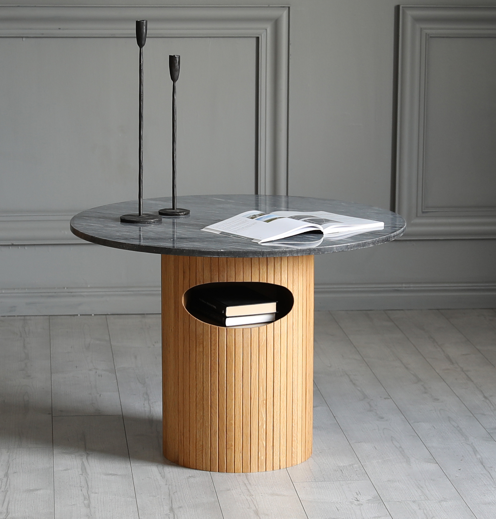 Arto ronde salontafel hoogte 60 cm - Eiken/grijs marmer Arto ronde salontafel hoogte 60 cm - Eiken/grijs marmer