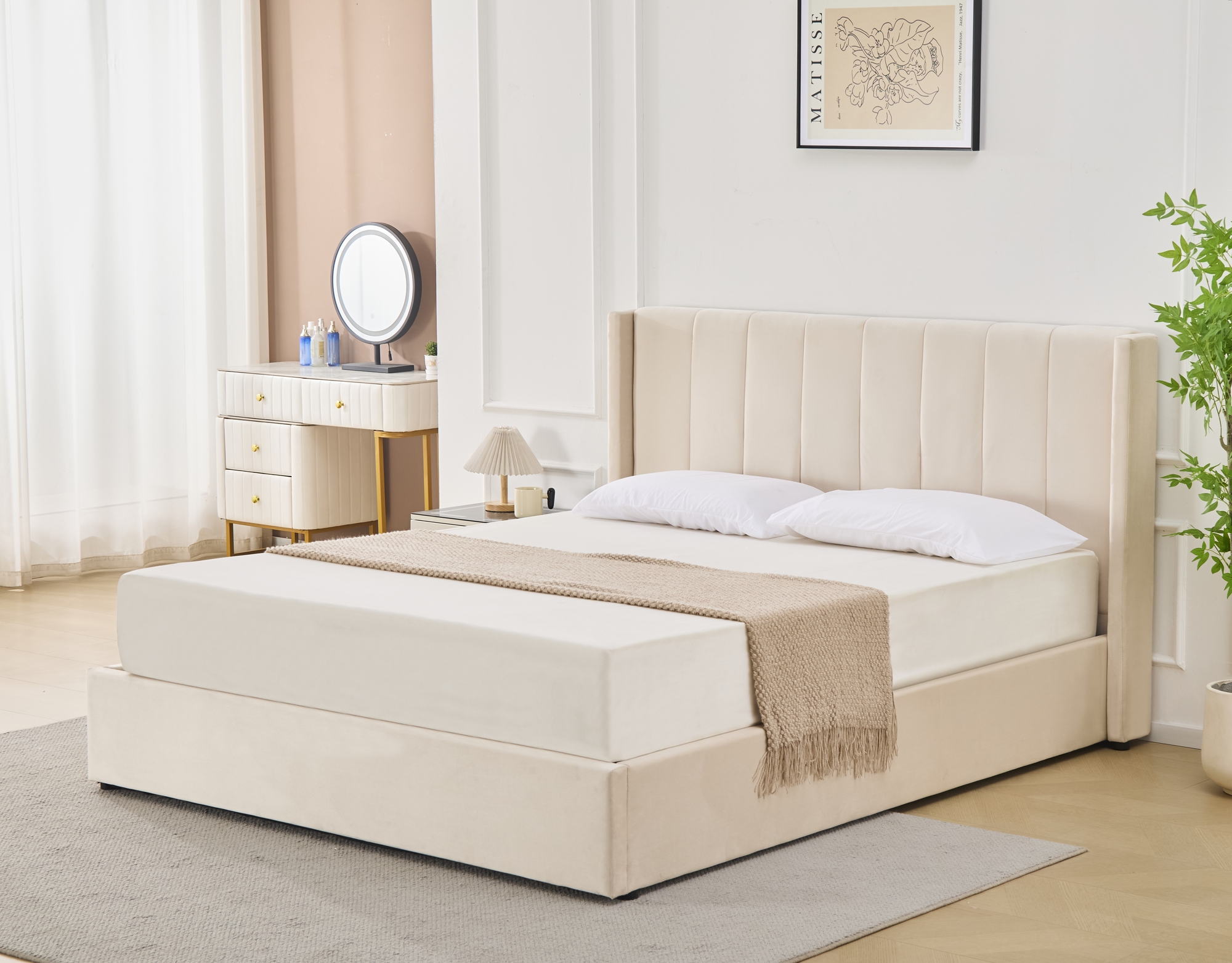 S�ngram med s�nggavel och f�rvaring 180 x 200 cm - Beige - Bianca