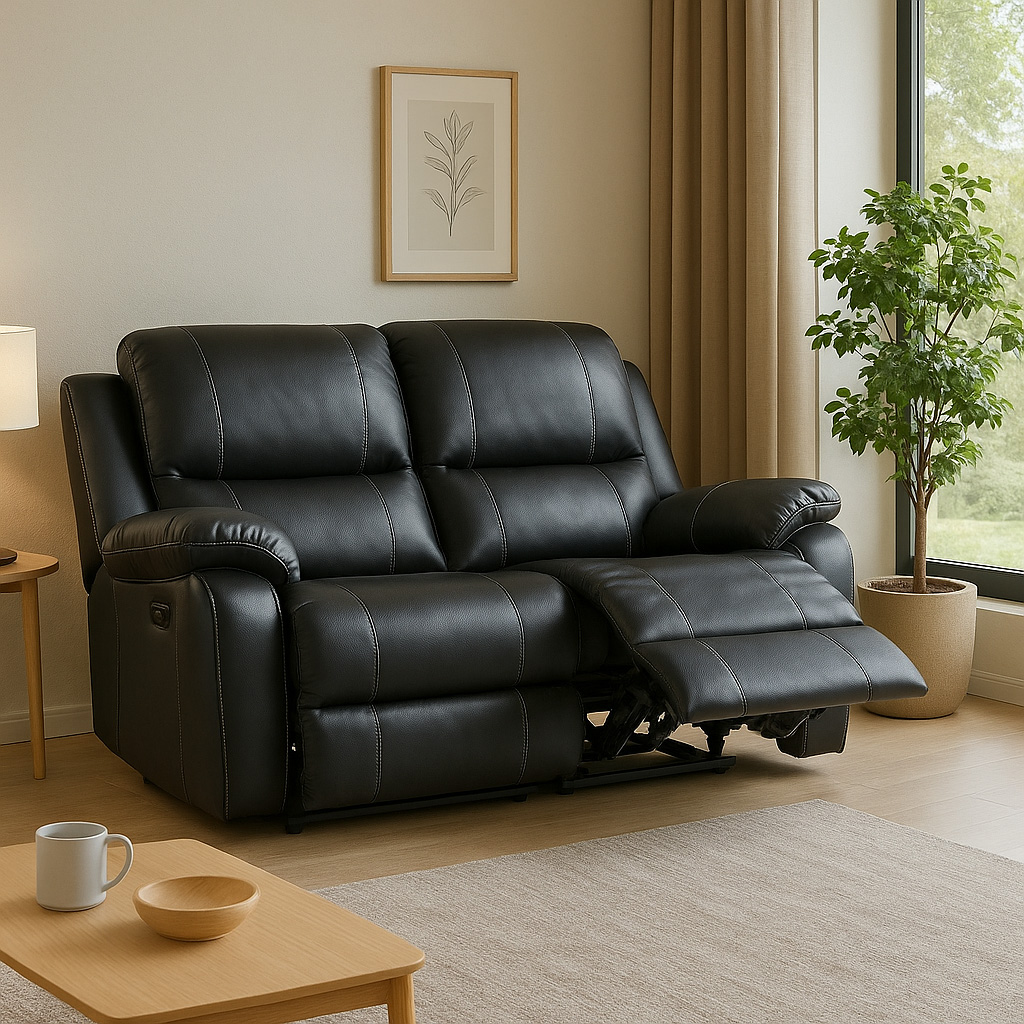 Reclinersoffa 2-sits i svart konstl�der Enjoy Chicago