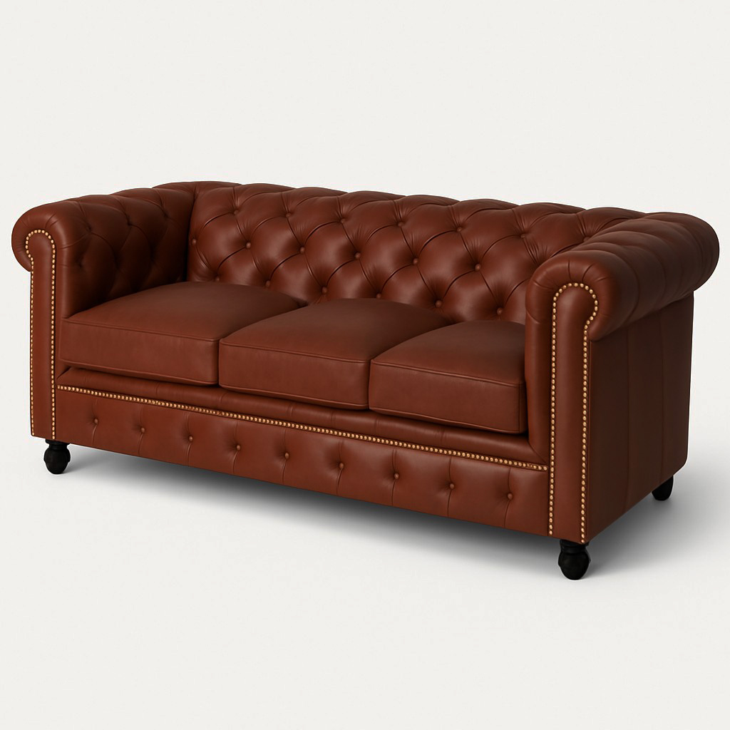 Soffa Chesterfield 3-sits i brunt Skinn + Fläckborttagare för möbler Soffa Chesterfield 3-sits i brunt Skinn + Fläckborttagare för möbler