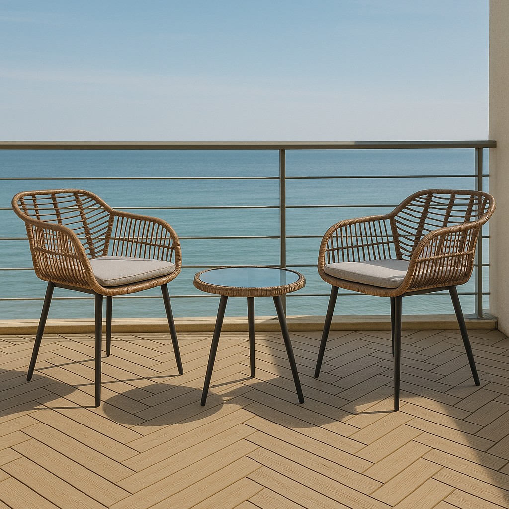 Balkongset med bord och 2 stolar i konstrotting