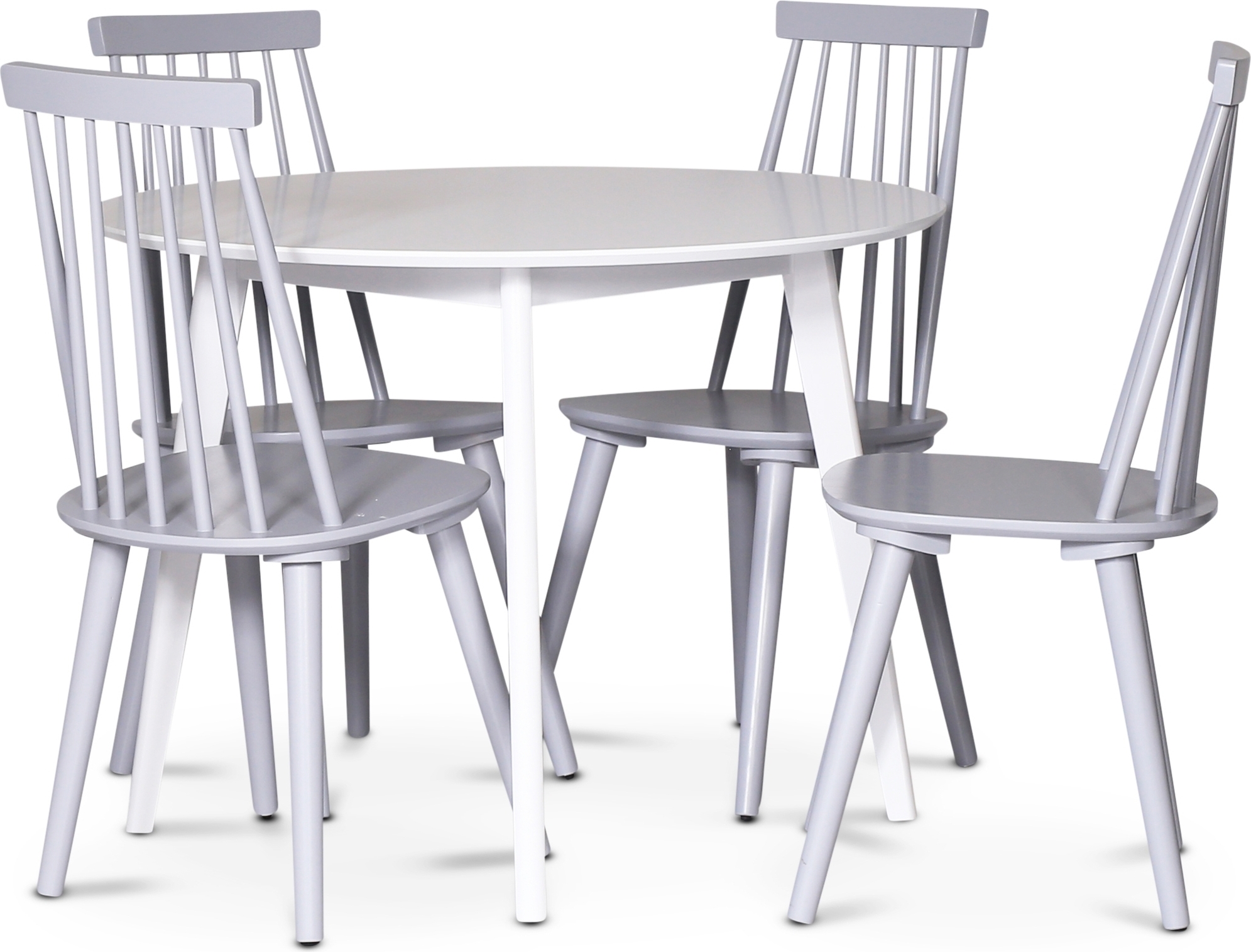 Sandhamn matgrupp; Runt matbord med 4 st gråa Dalsland pinnstolar + 4.00 x Stolsdyna Sandhamn matgrupp; Runt matbord med 4 st gråa Dalsland pinnstolar + 4.00 x Stolsdyna