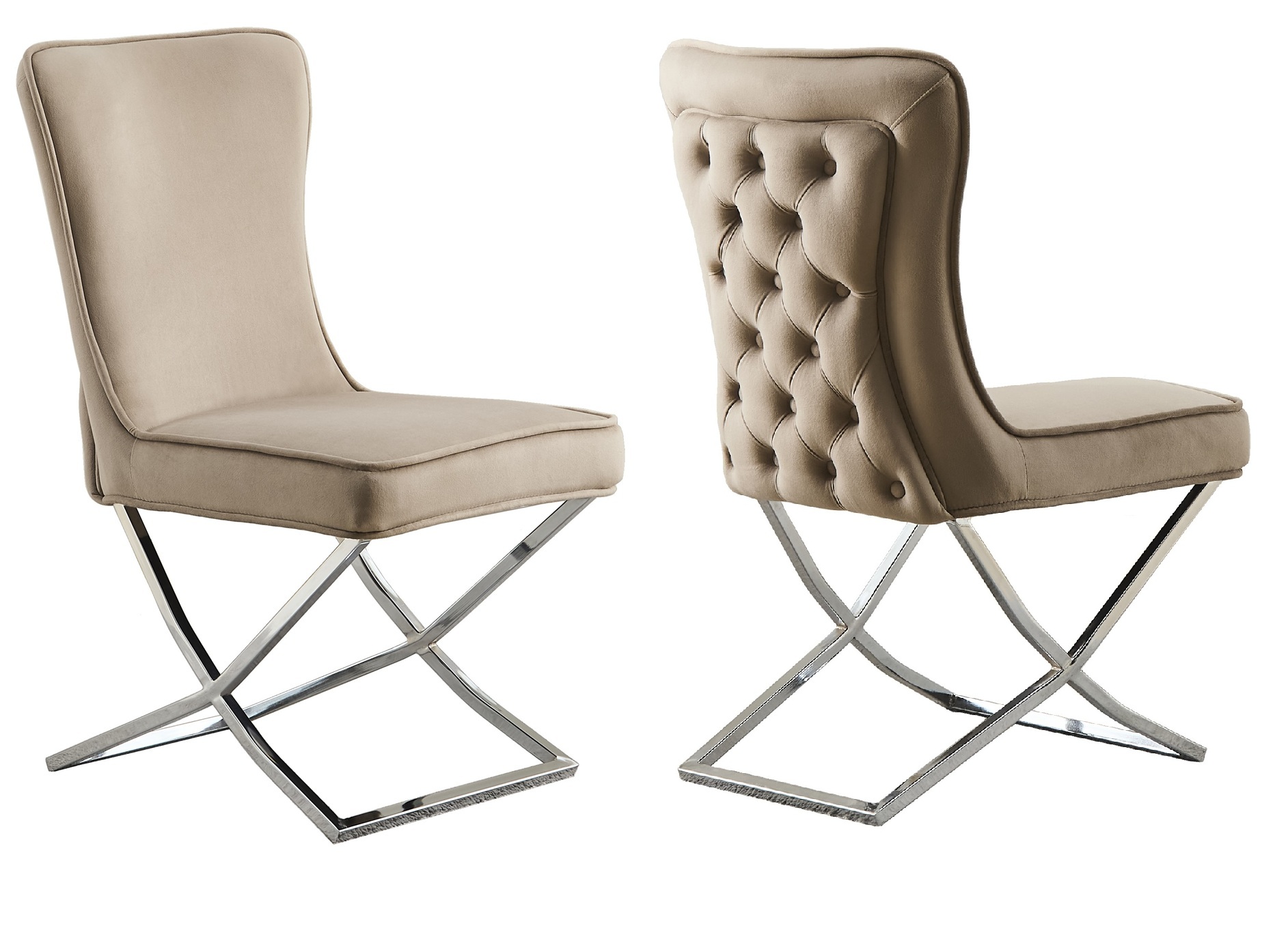 Stol med kromade ben - beige sammet - Luxury Stol med kromade ben - beige sammet - Luxury