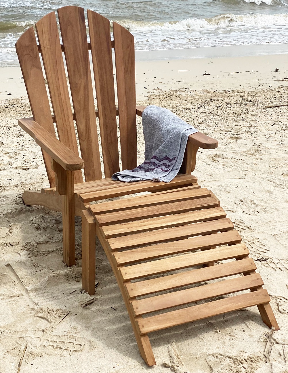 D�ckstol med fotpall teak - Salt� + Textilv�rd f�r m�bler