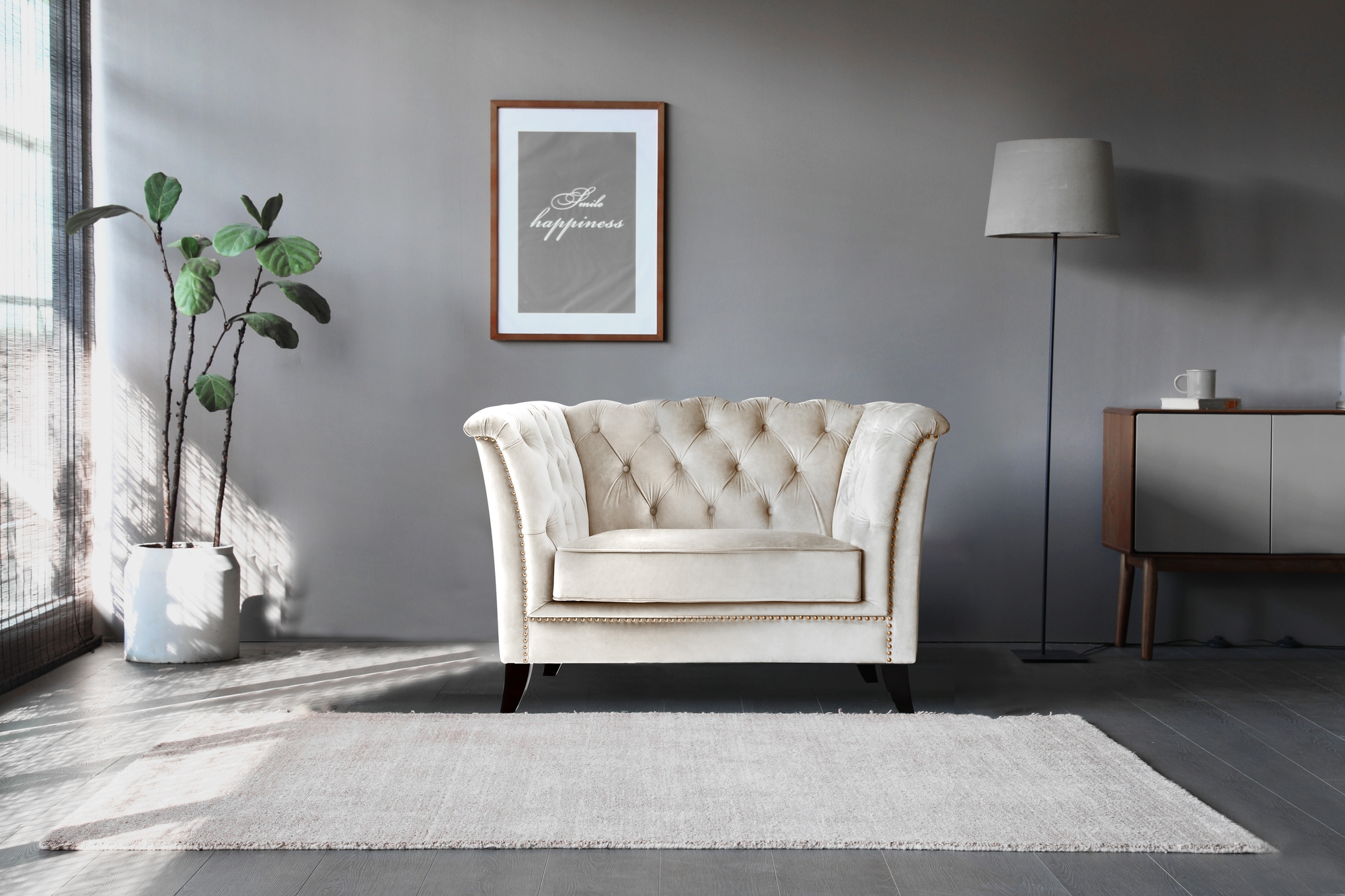 F�t�lj chesterfield beige sammet - Milton + M�beltassar