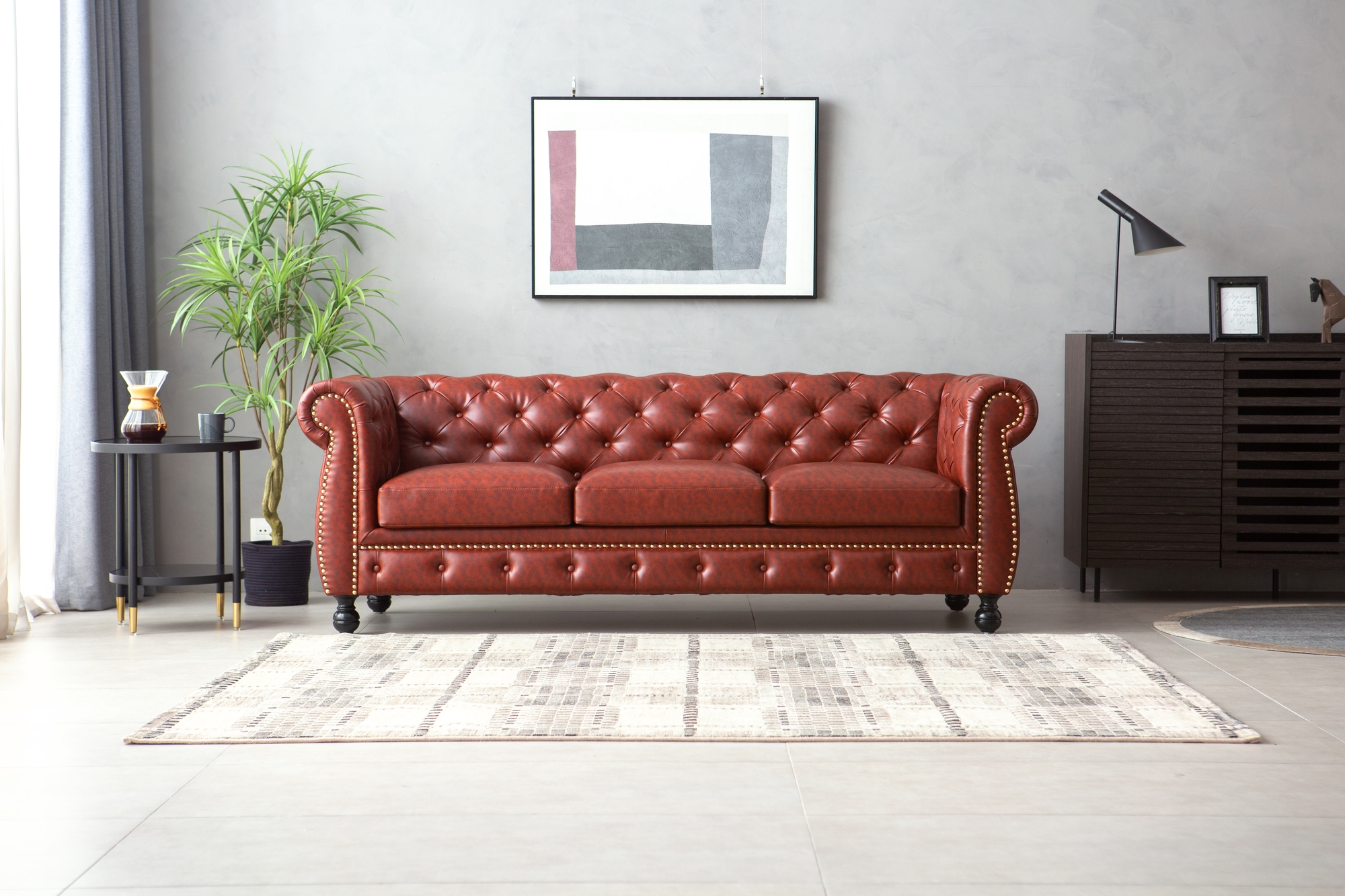 Soffa chesterfield 3-sits i brun PU - Charles