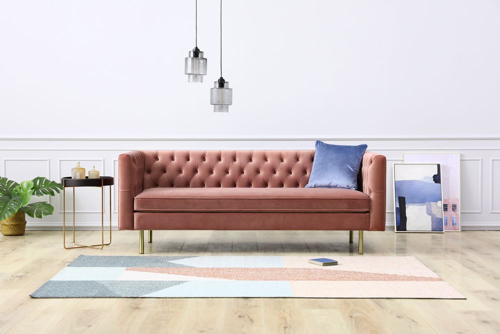 Toto 3-sits rosa soffa med guldiga ben